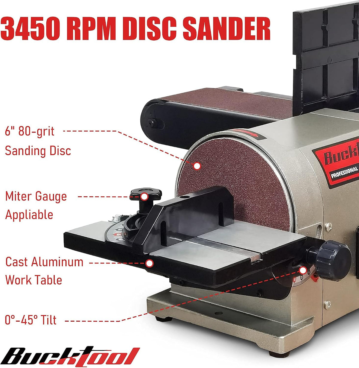 BUCKTOOL Belt Sander, with 4 x 36 in. Belt & 6 in. Disc, 5.0A 3/4HP Direct-Drive Motor with Portable Aluminum Base, BD4603
