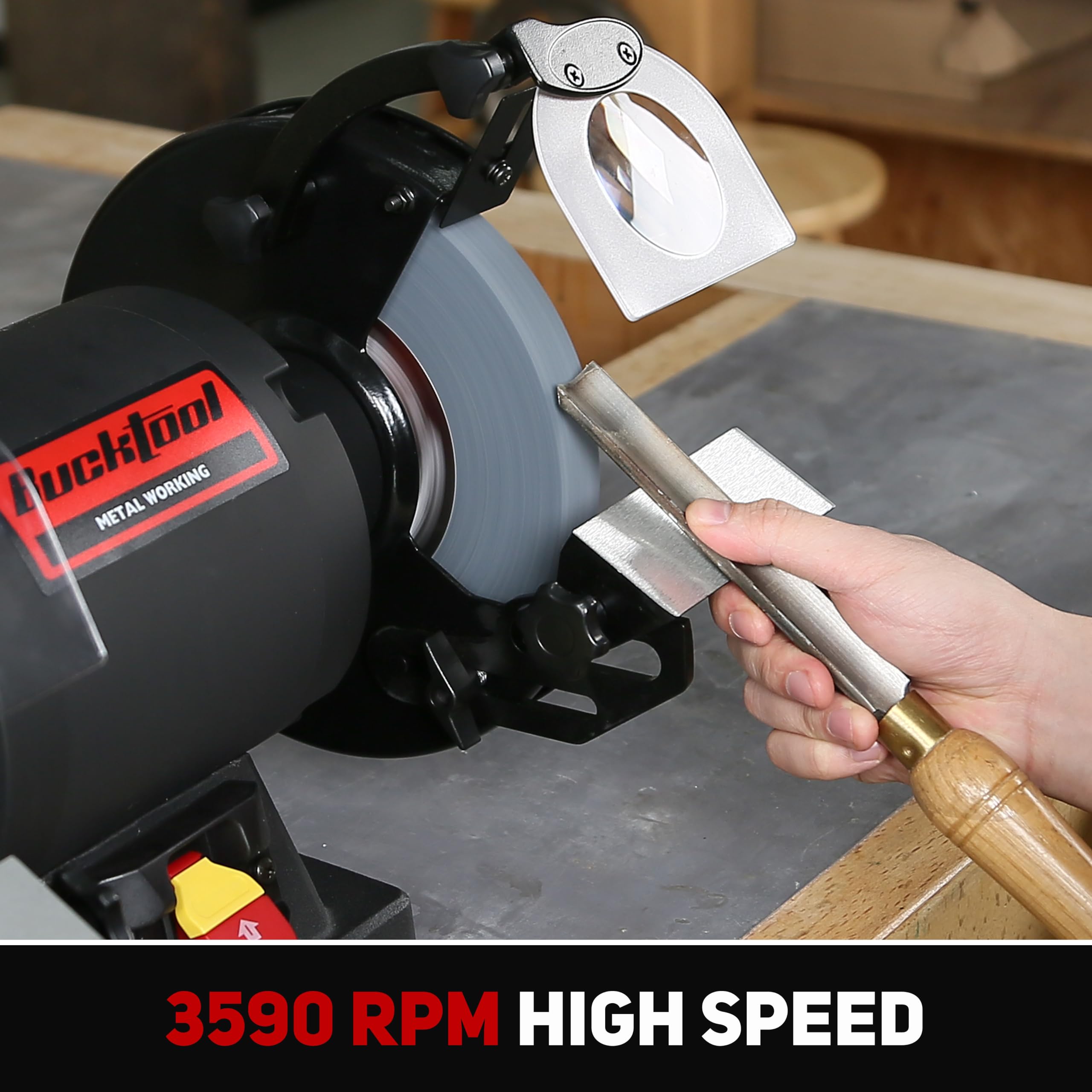 BUCKTOOL 1.0 HP 8 Inch High Speed Bench Grinder, 3590 RPM Table Grinder with 4.8A Motor, High Precision Wobble-free Wheel Grinder, TDS-200HD