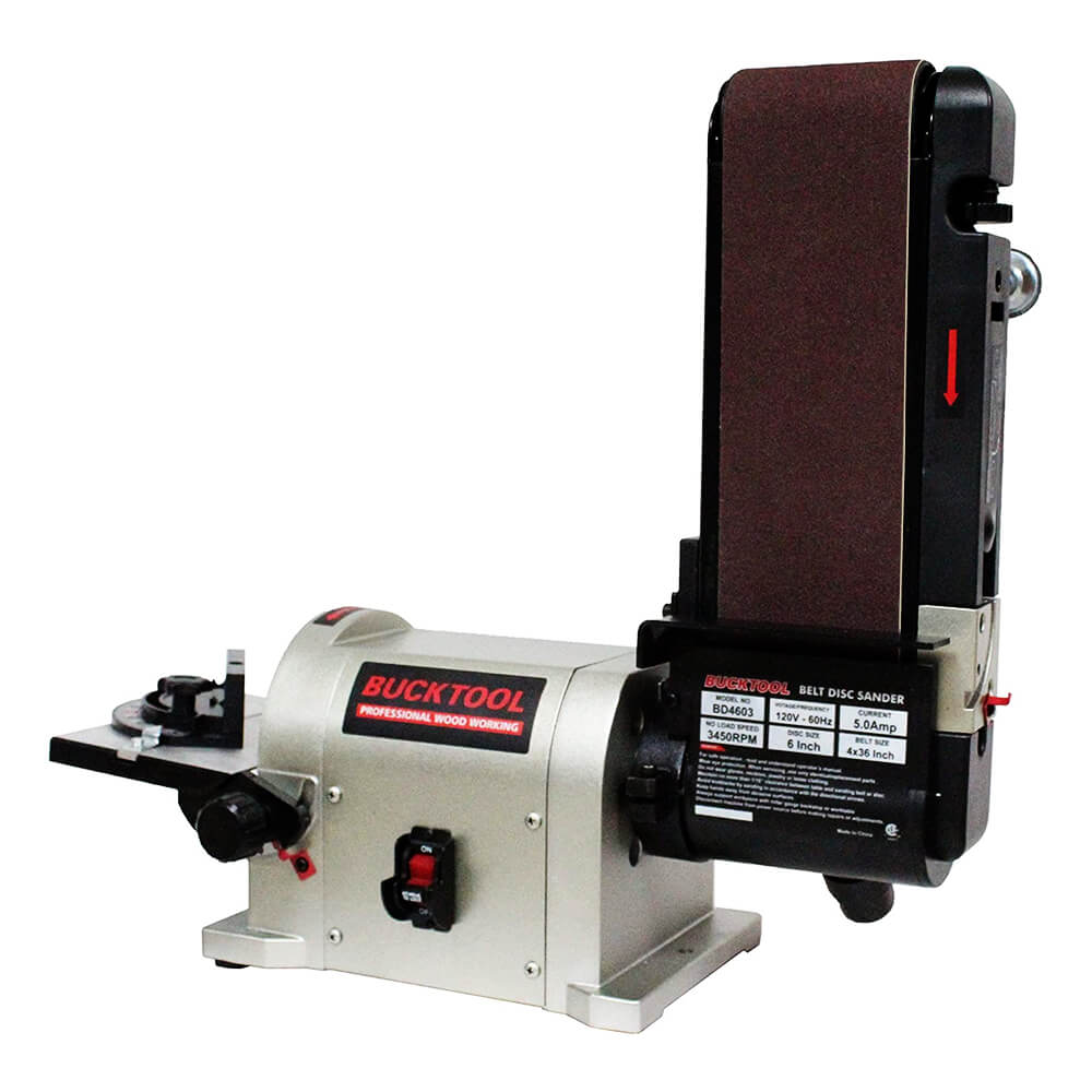 BUCKTOOL | BD4603 Belt Disc Sander 4 in. x 36 in | Belt and 6 in. Disc Sander Benchtop with 3/4HP Direct-drive Motor and Portable Al Base BD4603