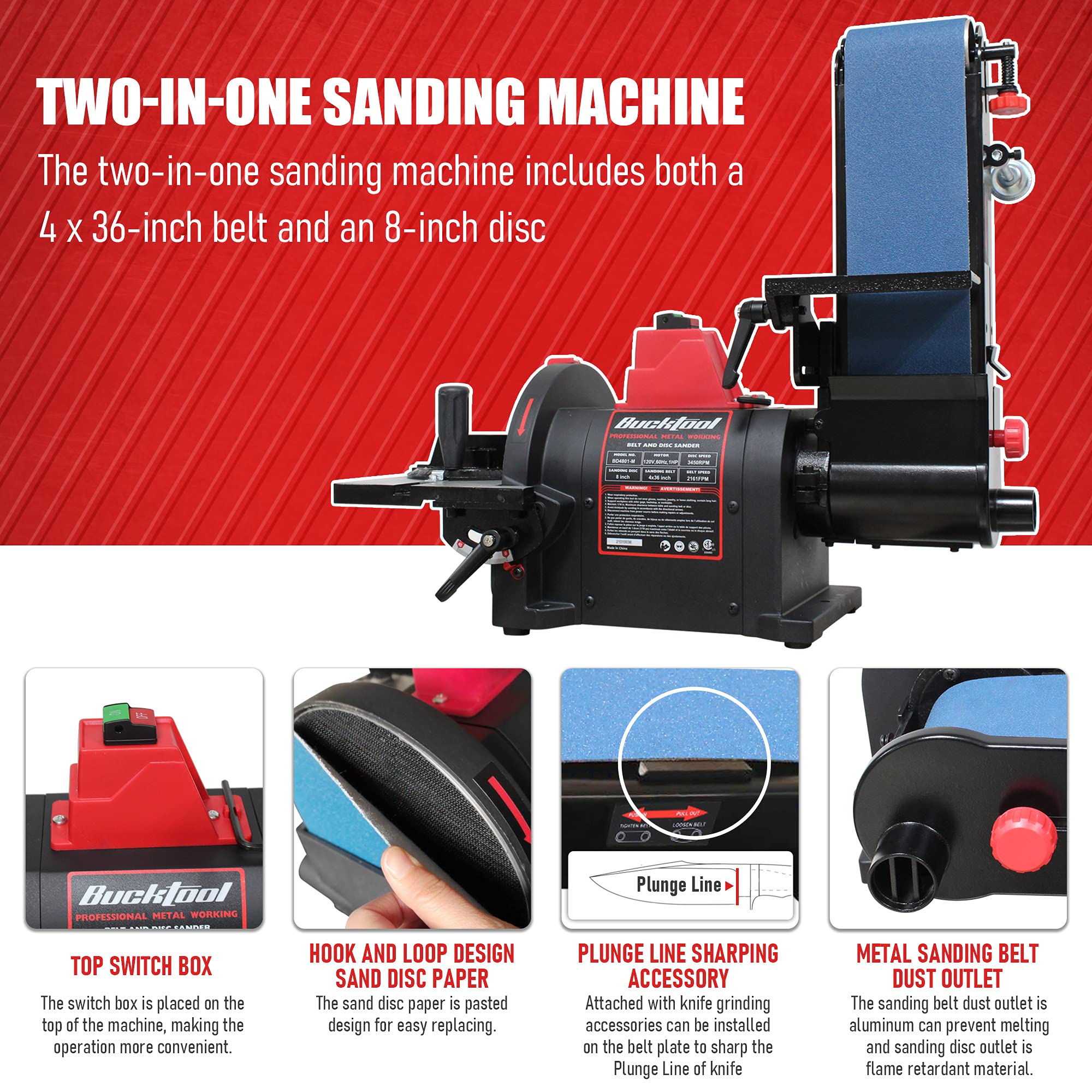 Bench Belt Sander for Metal 4x36 in. & 8 in. Disc Sander BD4802