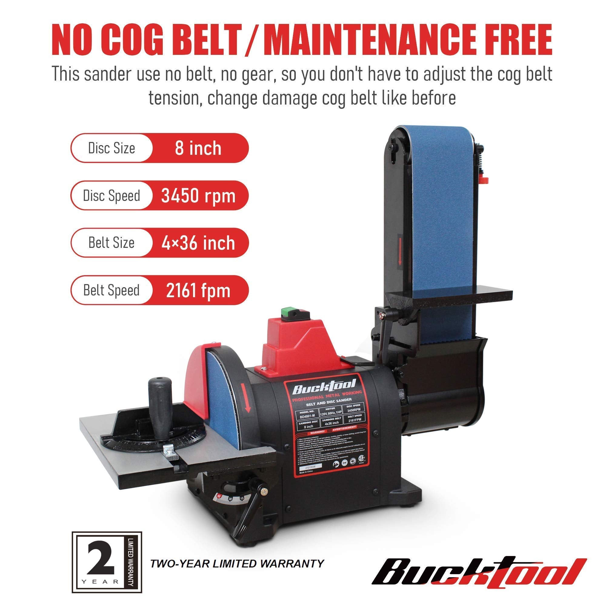 Bucktool 1x30 Belt Sander With 5 Inch Disc - Benchtop Sander For Metal & Wood Working