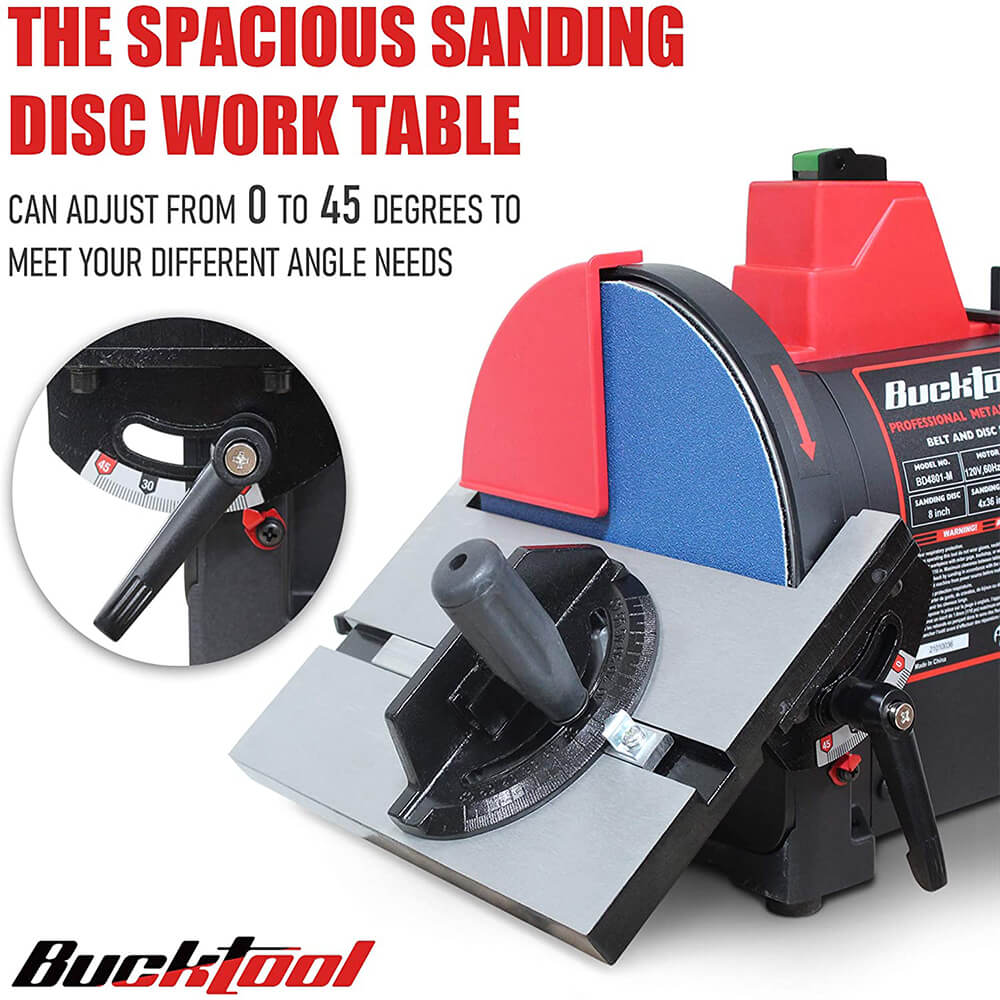 BUCKTOOL Professional Bench Belt Sander 1HP Direct Drive Motor 4x36 inch Belt and 8 inch Disc for Metal Sanding, BD4801-M