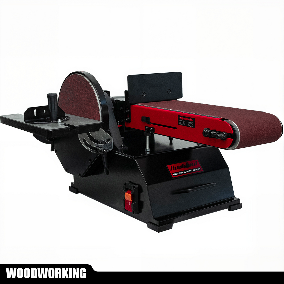 BUCKTOOL 1-1/2 HP Bench Belt Sander for Wood Working 6 in & 48 in Belt and 10 in Disc