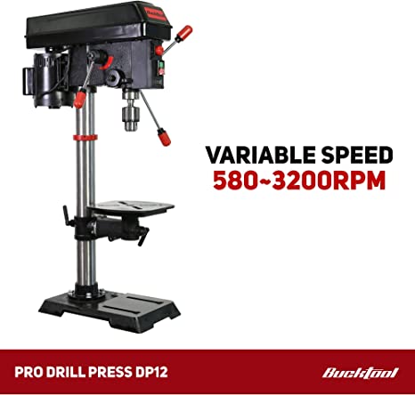 BUCKTOOL DP12VL | 12-INCH 6.2-A Professional Bench Drill Press with IIIA Laser and Work Light