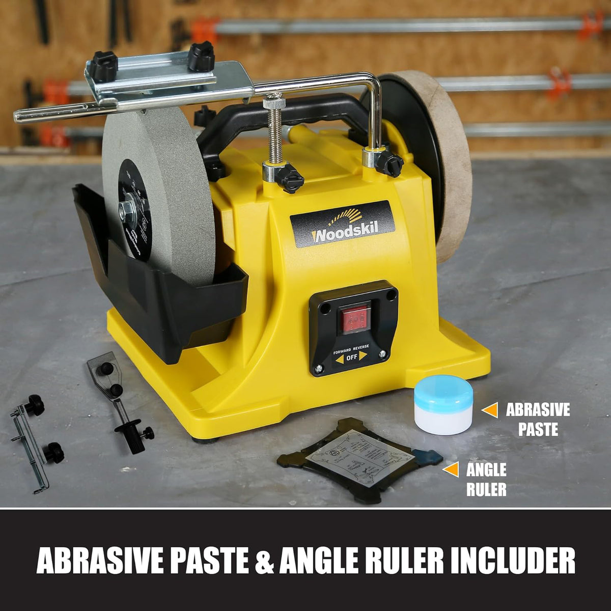 8" Low Speed Wet Sharpening System, 1.1Amp Water Cooled Sharpening Machine with Leather Stropping Wheel, 220 Grit Wheel, 135 RPM Wet Sharpener & Grinder for Knives, Blades, And Chisels