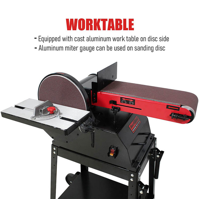 BUCKTOOL BD61000 Bench  6 in. x 48 in. Belt and 10 in. Disc Sander with 1.5 HP Motor and Stand