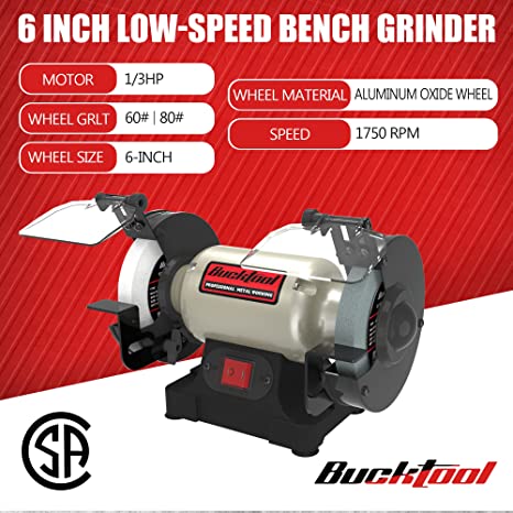 BUCKTOOL 6-Inch Slow-Speed Bench Grinder Power Tools, Professional Wobble-free Wheel Grinder, TLG-150S