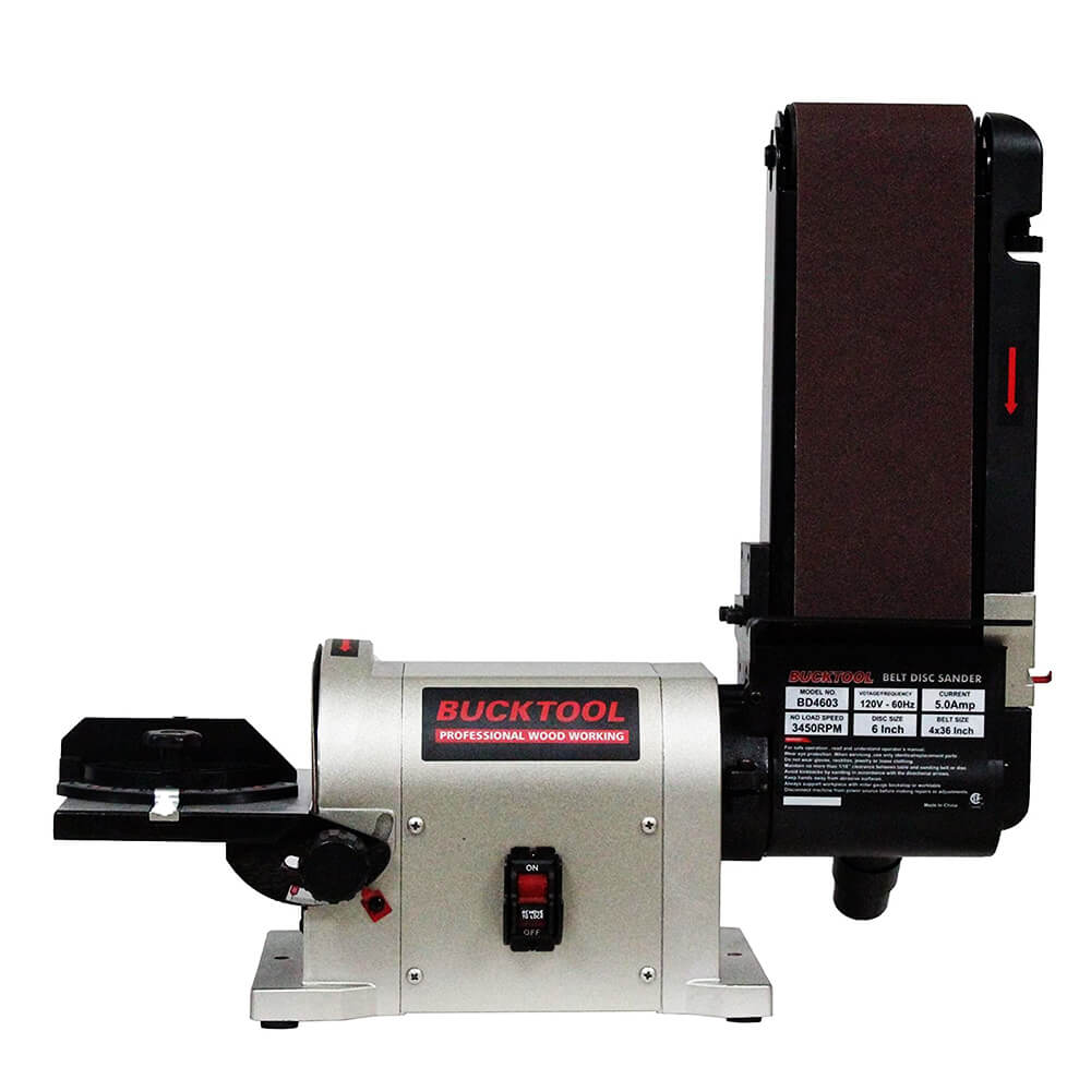 BUCKTOOL | BD4603 Belt Disc Sander 4 in. x 36 in | Belt and 6 in. Disc Sander Benchtop with 3/4HP Direct-drive Motor and Portable Al Base BD4603