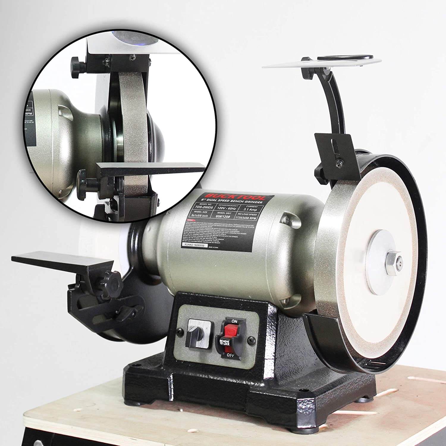 BUCKTOOL CBN Grinding Wheel, Sharpening Wheel, High Speed Steel Tools, 180Grit, 8Inch, 1" Wide, 5/8" Arbor